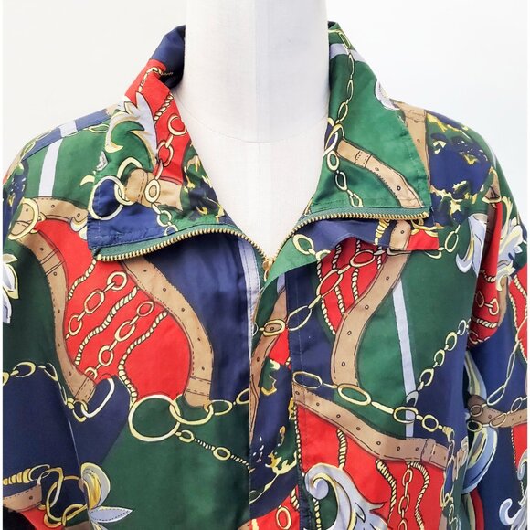 Coaco Womens Vintage New Old Stock Scarf Print Silk Bomber Jacket M/L NWT - Picture 5 of 15